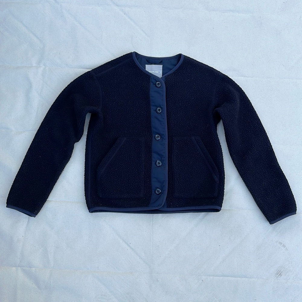 Everlane blue fleece cardigan jacket button up